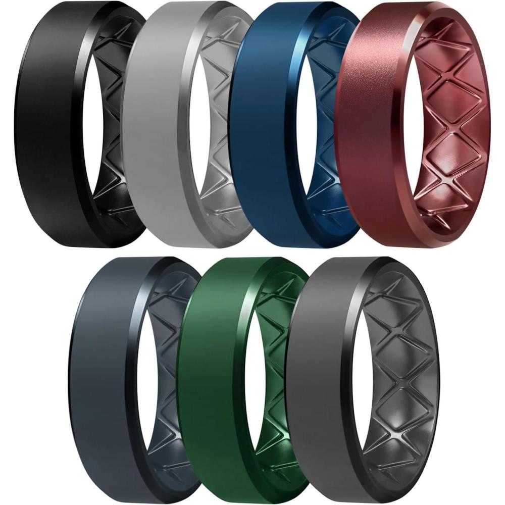 imageEgnaro Silicone Ring For Men 9mm Wide 25mm Thick Rubber Wedding Bands Ergonomic Breathable Design Flexible Engagement RingsSETB21Light Gray  Black Gray  Metallic Burgundy  Emerald Green  Sea Blue  Blue Gray  Black