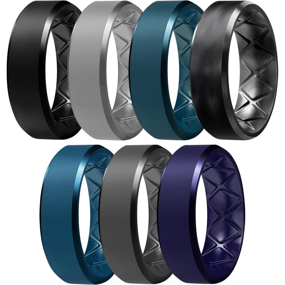 imageEgnaro Silicone Ring For Men 9mm Wide 25mm Thick Rubber Wedding Bands Ergonomic Breathable Design Flexible Engagement RingsSETB22Light Gray Black GrayBlack Camo Elegant Blue Deep Blue Dark Purple Black Gray Black