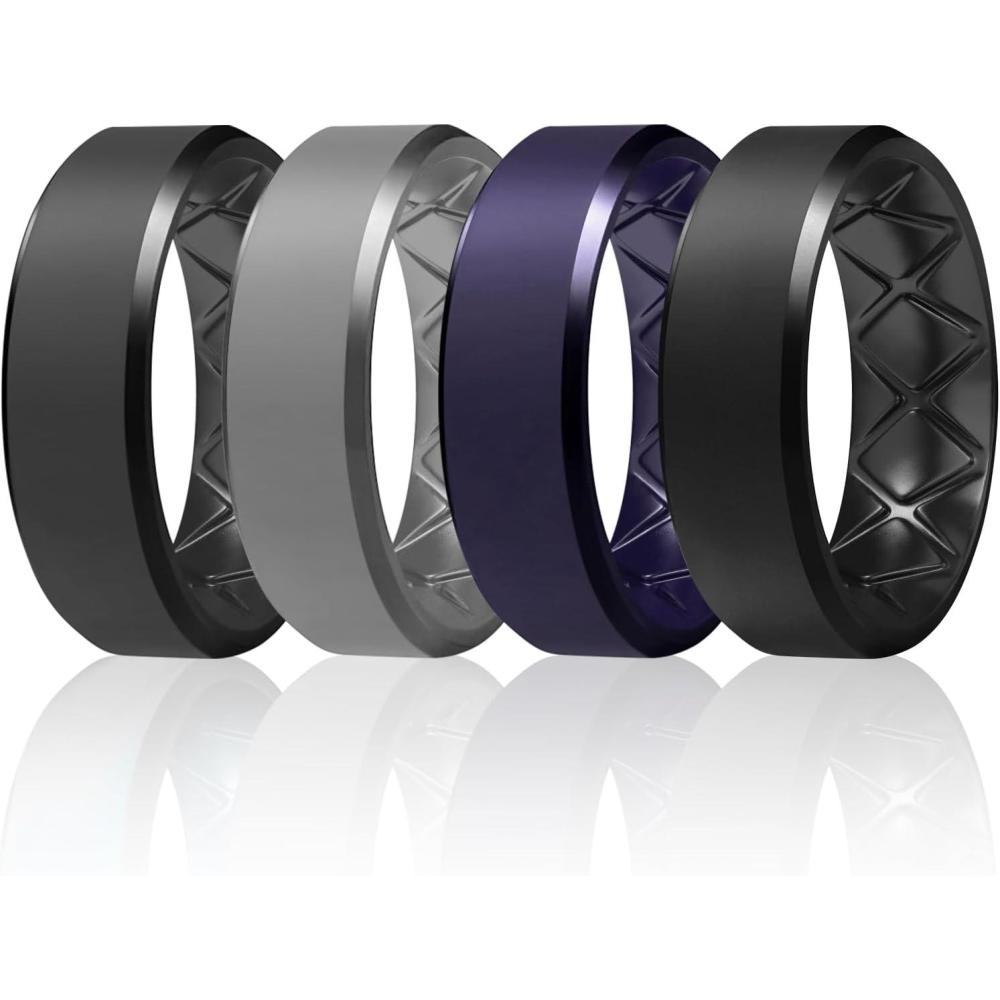 imageEgnaro Silicone Ring For Men 9mm Wide 25mm Thick Rubber Wedding Bands Ergonomic Breathable Design Flexible Engagement RingsSETB6Black Gray  Light Gray  Dark Purple  Black