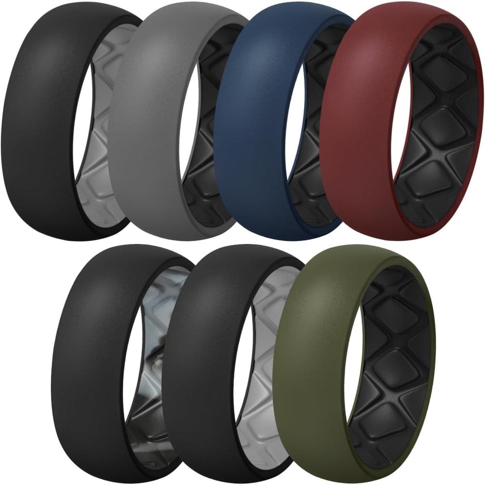 imageEgnaro Silicone Ring Men 14567 Multipack of Breathable Mens Silicone Rubber Wedding Rings Bands with Air Flow GroovesSETA3 BlackDark Gray  Black Gray Black  Dark Blue Black  Red Black  Black Black Gray Camo  Black Light Gray  Olive Green Black