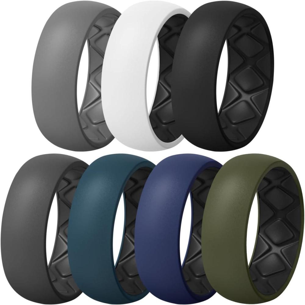 imageEgnaro Silicone Ring Men 14567 Multipack of Breathable Mens Silicone Rubber Wedding Rings Bands with Air Flow GroovesSETA4 Light Gray  WhiteBlack  Black  Black Gray  Twilight BlueBlack  Dark BlueBlack  Olive GreenBlack