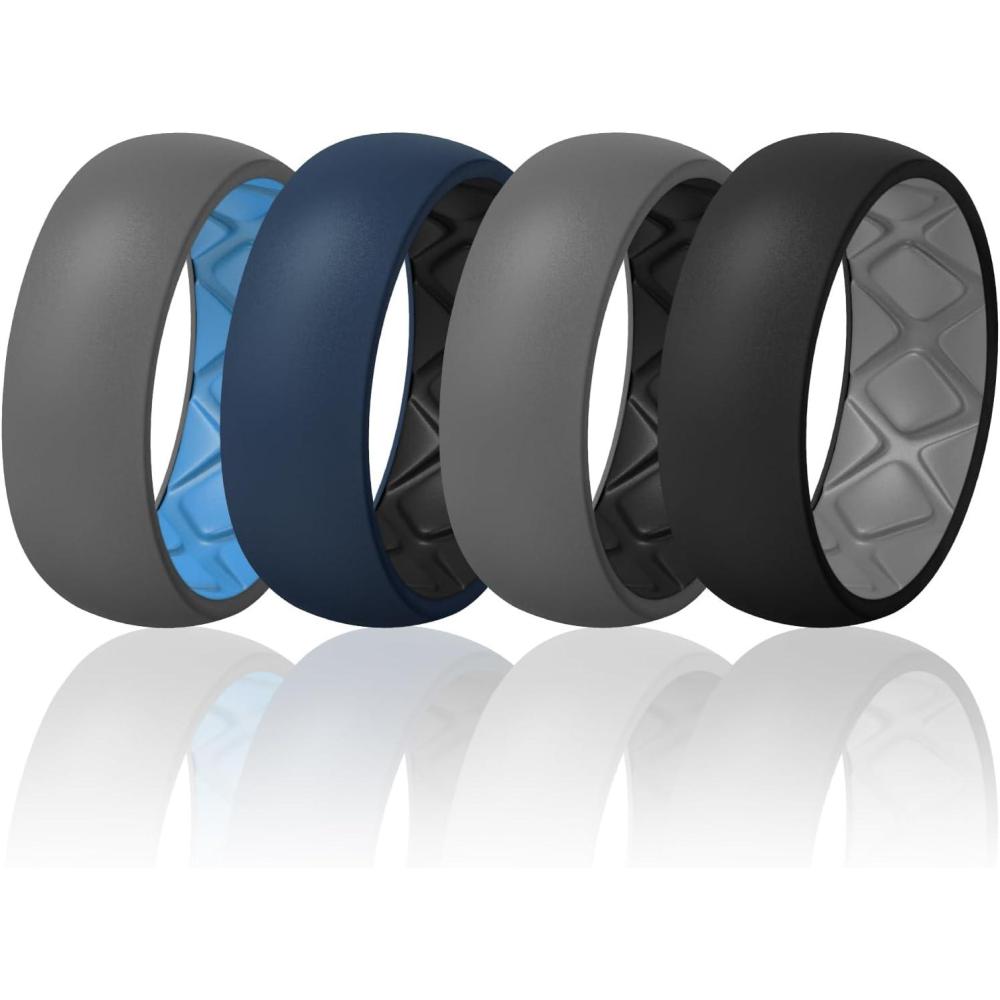 imageEgnaro Silicone Ring Men 14567 Multipack of Breathable Mens Silicone Rubber Wedding Rings Bands with Air Flow GroovesSETC1 GreySky Blue Dark BlueBlack GreyBlack BlackDark Gray