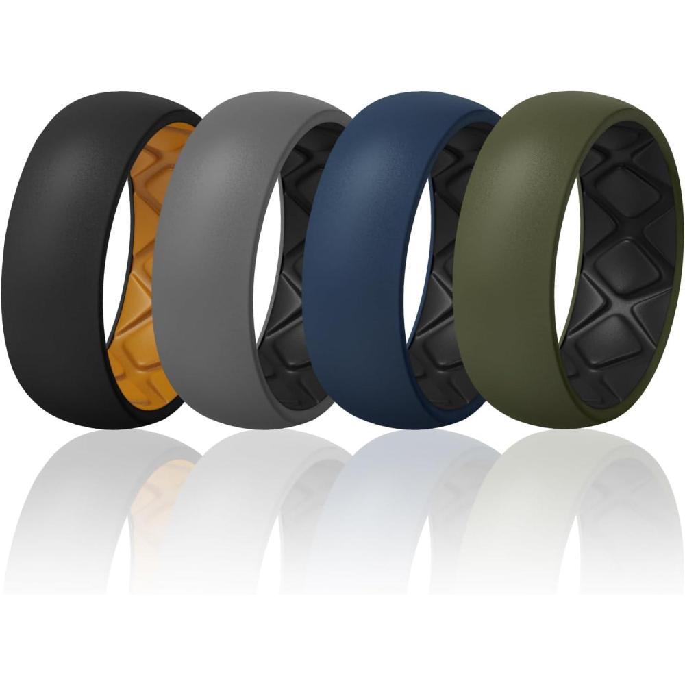 imageEgnaro Silicone Ring Men 14567 Multipack of Breathable Mens Silicone Rubber Wedding Rings Bands with Air Flow GroovesSETC3 BlackOrange  Black GrayBlack  Dark BlueBlack  Olive GreenBlack