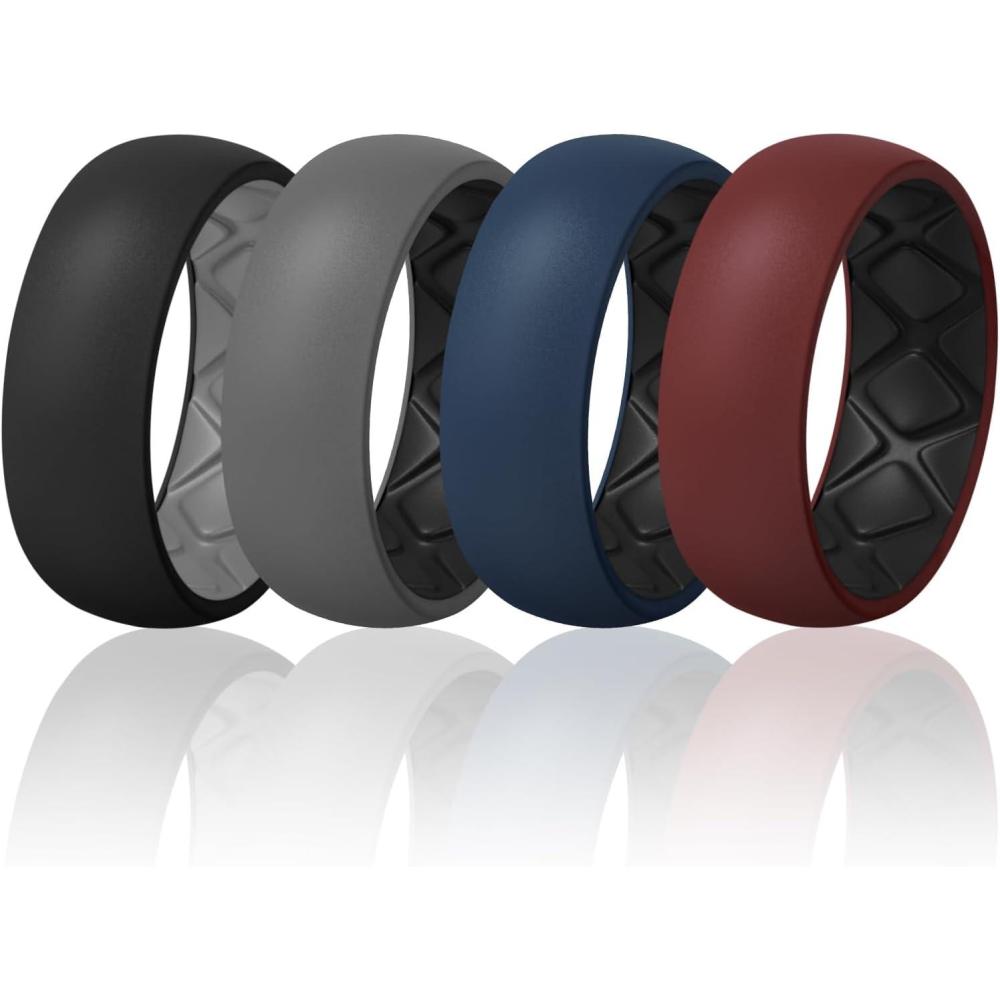 imageEgnaro Silicone Ring Men 14567 Multipack of Breathable Mens Silicone Rubber Wedding Rings Bands with Air Flow GroovesSETC5 Dark BlueBlack  RedBlack  Black GrayBlack  BlackDark Gray