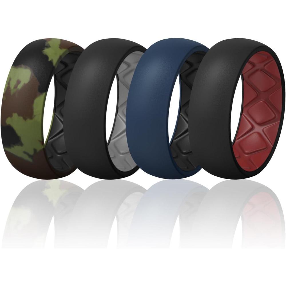 imageEgnaro Silicone Ring Men 14567 Multipack of Breathable Mens Silicone Rubber Wedding Rings Bands with Air Flow GroovesSETC7 Army CamoBlack  BlackGrey  Dark BlueBlack  BlackMaroon