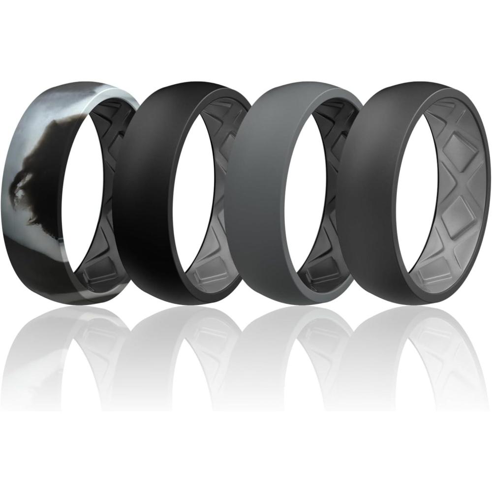 imageEgnaro Silicone Ring Men 14567 Multipack of Breathable Mens Silicone Rubber Wedding Rings Bands with Air Flow GroovesSETG1Black Gray CamoBlack BlackGrey GreyBlack Black GrayLight Gray