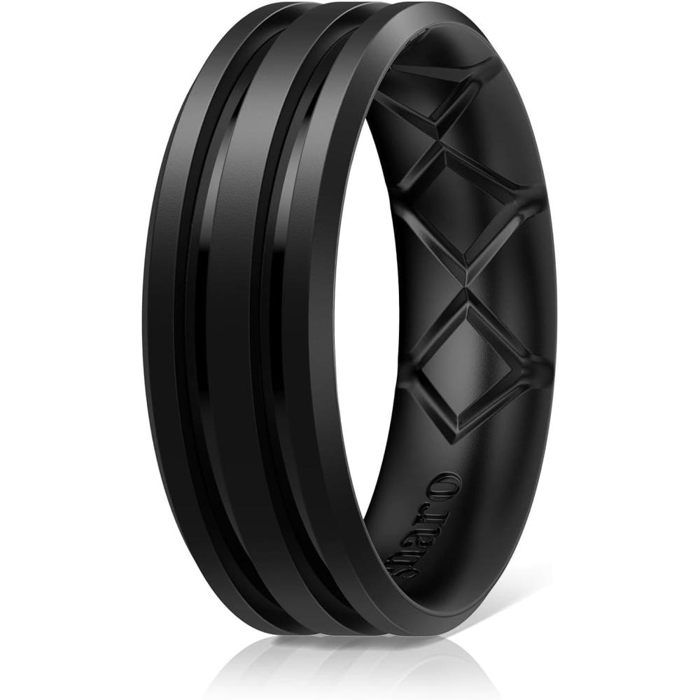 imageEgnaro Silicone Ring for Him with 2 Layers Multicolor Rubber Wedding Bands with Air Flow Grooves1467 Variety MultipackSETA3 Black
