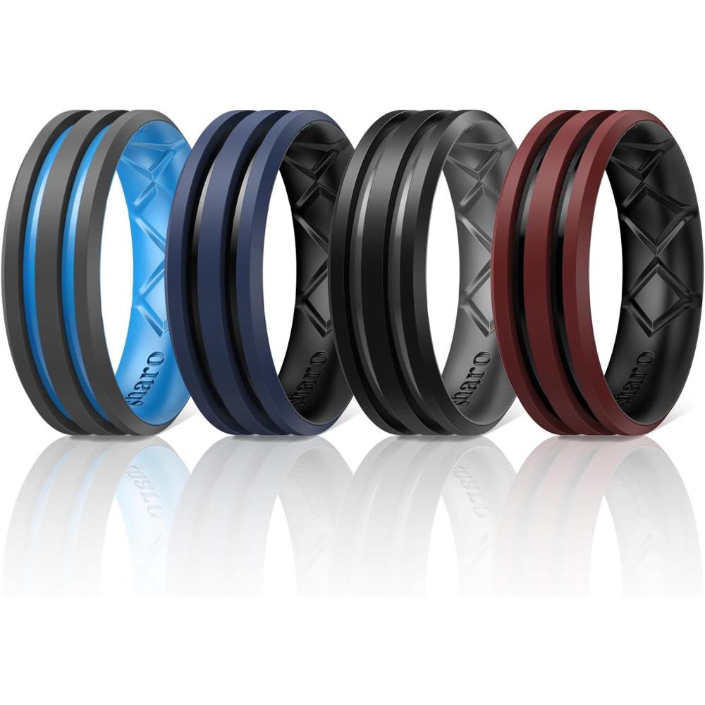 imageEgnaro Silicone Ring for Him with 2 Layers Multicolor Rubber Wedding Bands with Air Flow Grooves1467 Variety MultipackSETB3 GreySky Blue  Dark BlueBlack  BlackGrey  Dark RedBlack