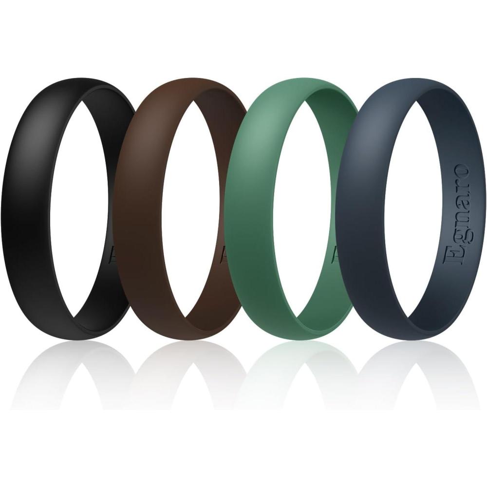 imageEgnaro Silicone Rings for Her Rubber Wedding bands for Him Breathable Engagement thin Unisex Design Variety Multipack 17B3Blue Gray Ink Green Dark Brown Black