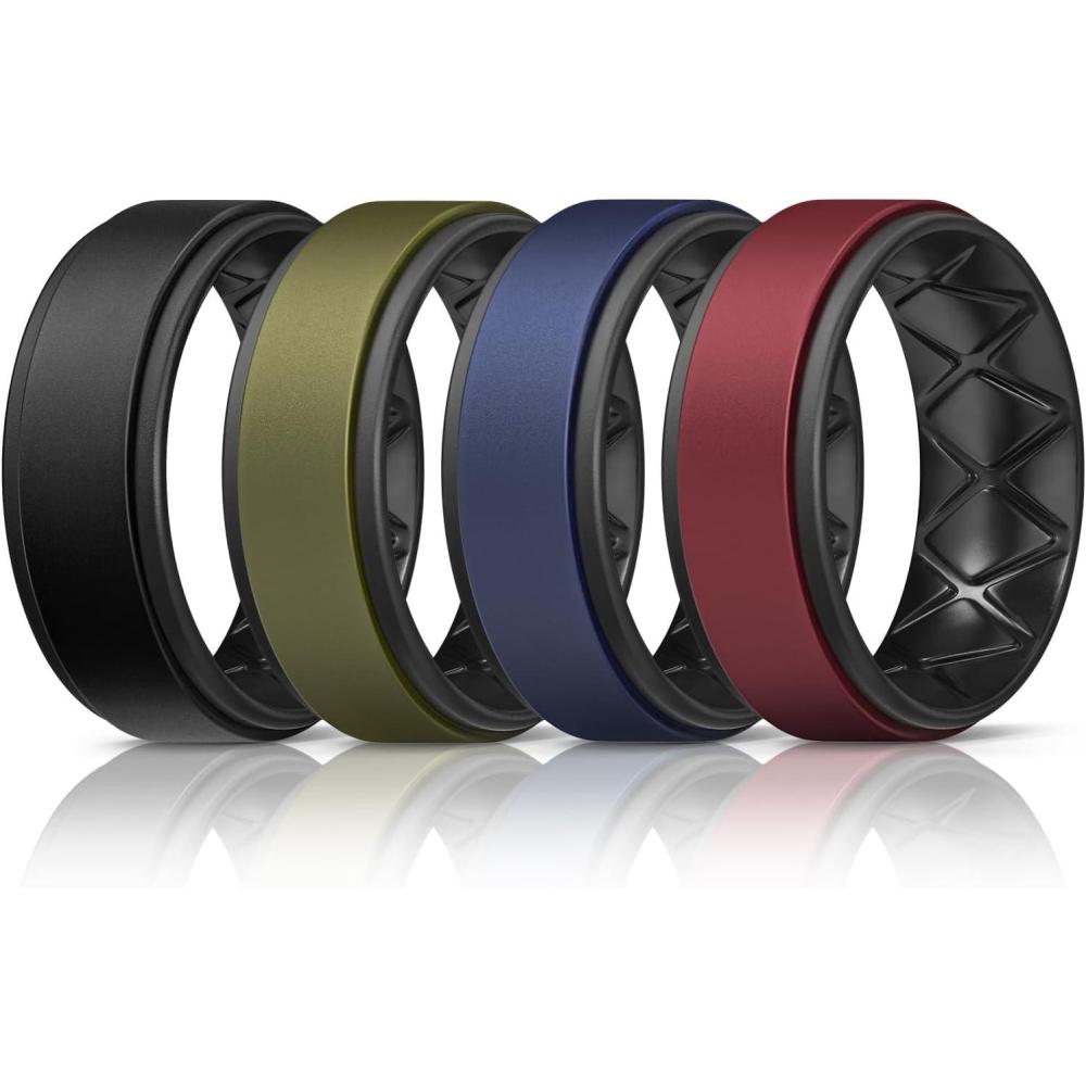 imageEgnaro Silicone Rings for Men 14567 Multipack of Breathable Mens Silicone Rubber Wedding Rings Bands  Step EdgeSETJBlack Black Olive Green Black Dark Blue Black Night Brown Black