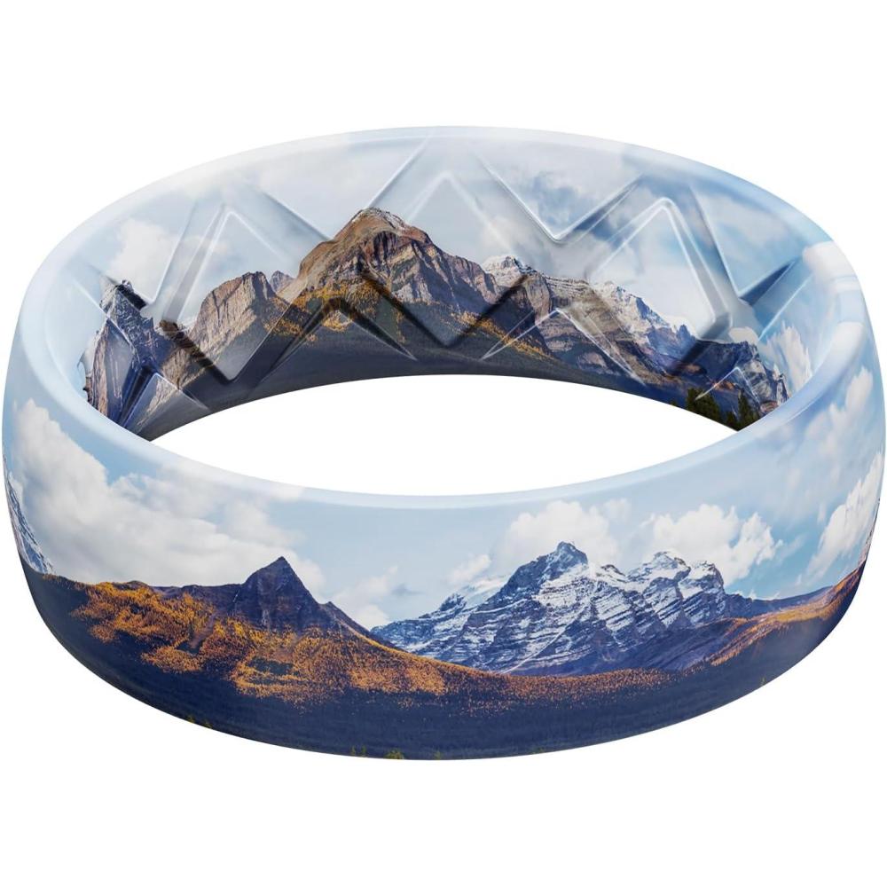 imageEgnaro Silicone Stylish Wedding Rings for Men Printed Design Breathable Rubber Bands 8mm Wide 2mm Thick with Comfort FitSETASky Ridges