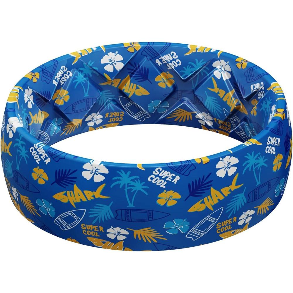 imageEgnaro Silicone Stylish Wedding Rings for Men Printed Design Breathable Rubber Bands 8mm Wide 2mm Thick with Comfort FitSETD1Surf Azure
