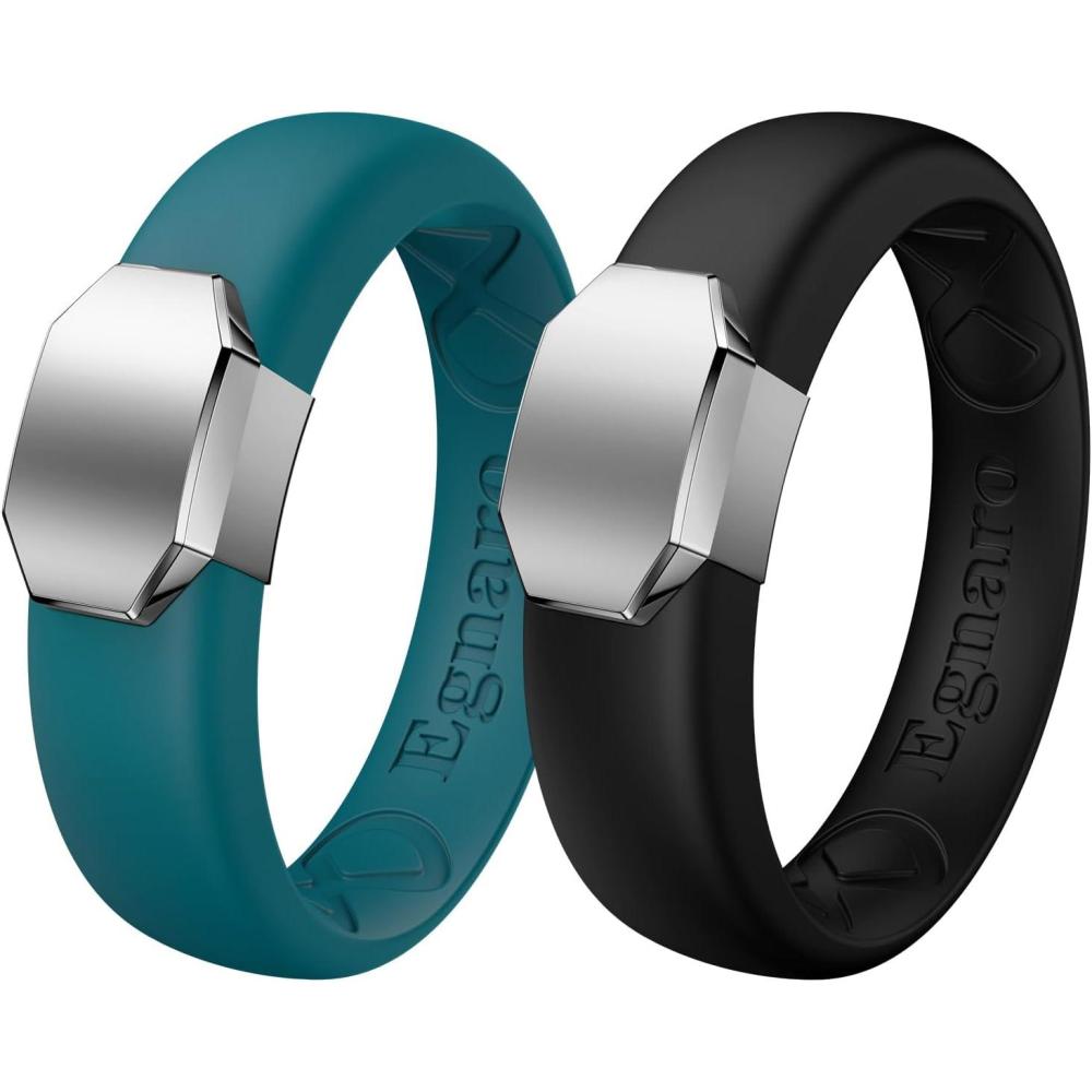 imageEgnaro Silicone Wedding Bands for Women Inner Arc Ergonomic Breathable Design Womens Silicone Wedding Ring with Metal Plate 4mm Width Rubber Wedding Bands Women with Metal Plate NoToxicSkin SafeSETXEmerald GreenMetal Silver BlackMetal Silver
