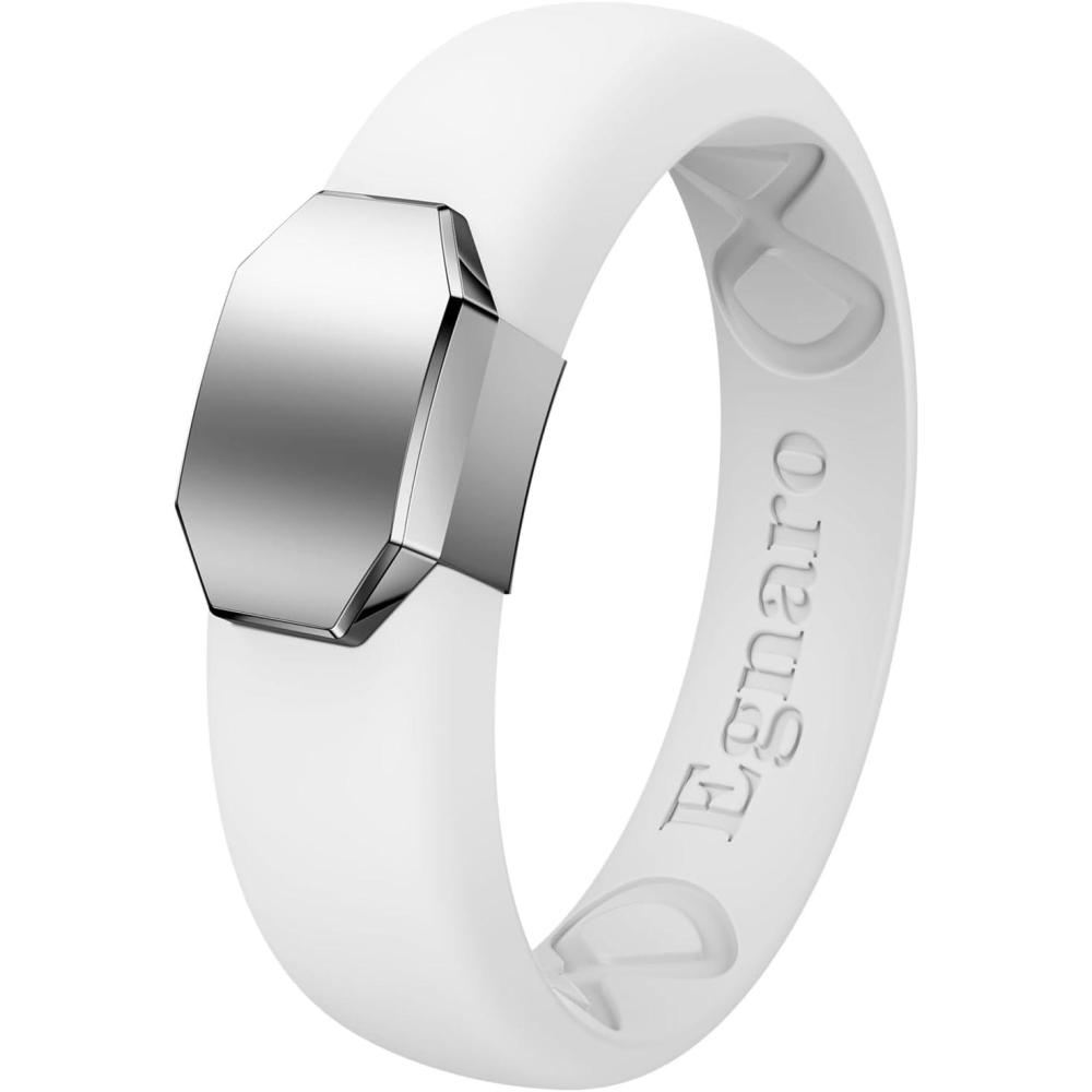 imageEgnaro Silicone Wedding Bands for Women Inner Arc Ergonomic Breathable Design Womens Silicone Wedding Ring with Metal Plate 4mm Width Rubber Wedding Bands Women with Metal Plate NoToxicSkin SafeSETEWhiteMetal Silver