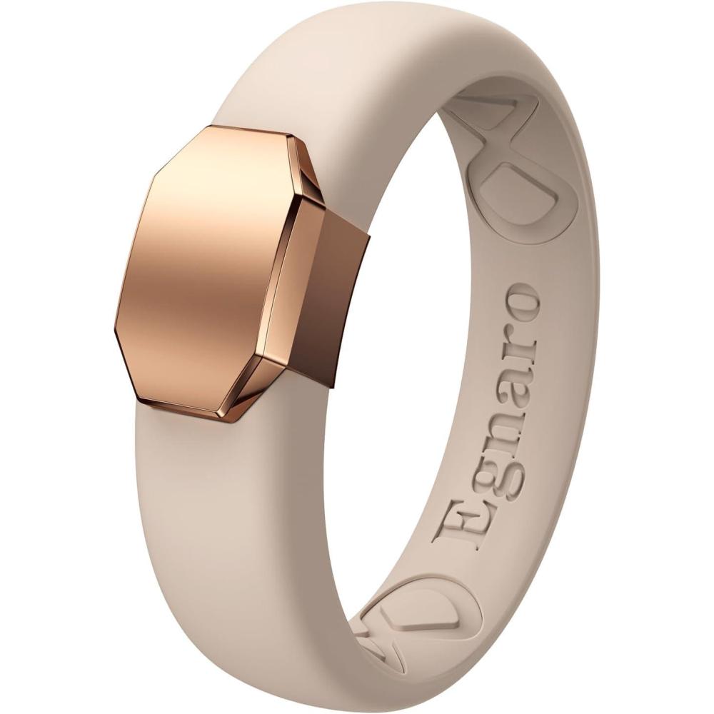 imageEgnaro Silicone Wedding Bands for Women Inner Arc Ergonomic Breathable Design Womens Silicone Wedding Ring with Metal Plate 4mm Width Rubber Wedding Bands Women with Metal Plate NoToxicSkin SafeSETALight NudeMetal Light Rose Gold