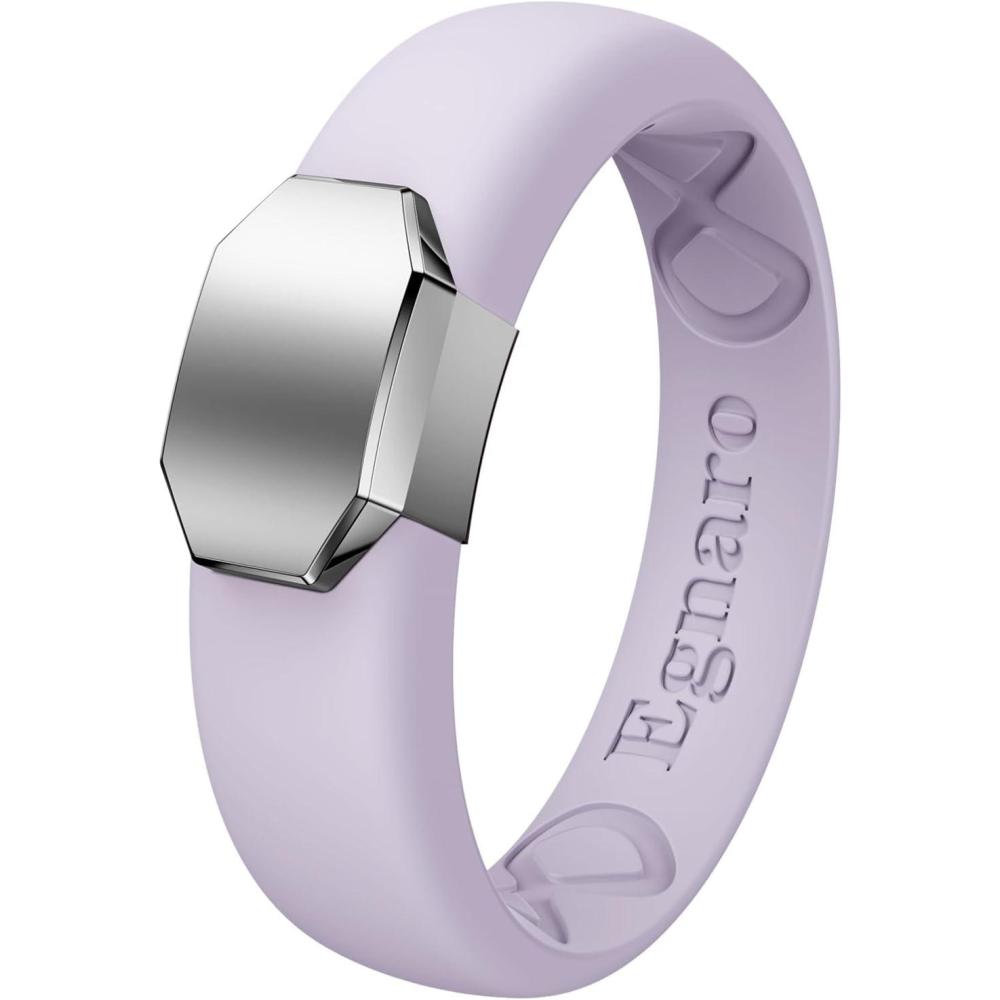 imageEgnaro Silicone Wedding Bands for Women Inner Arc Ergonomic Breathable Design Womens Silicone Wedding Ring with Metal Plate 4mm Width Rubber Wedding Bands Women with Metal Plate NoToxicSkin SafeSETCLight PurpleMetal Silver