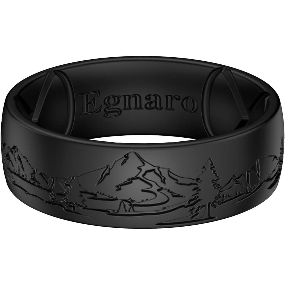 imageEgnaro Silicone Wedding Rings For Him Mens Engraving Rubber Engagement Bands 85mm Wide 25mm Thick Multipack For Workout Travel GymSETKHushed PeaksBlack
