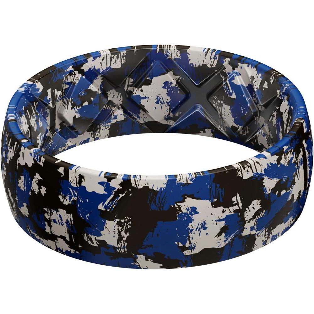 imageEgnaro Silicone Wedding Rings for Men Breathable Printed Design Rubber Engagement Bands with Air Flow Grooves 8mm Wide 2mm ThickSETA6NavyCamo