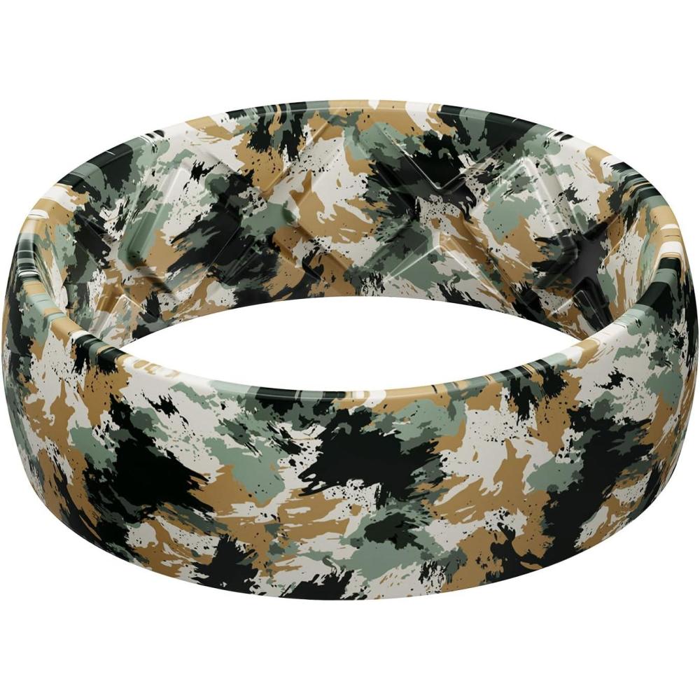 imageEgnaro Silicone Wedding Rings for Men Breathable Printed Design Rubber Engagement Bands with Air Flow Grooves 8mm Wide 2mm ThickSETA7ArmyCamo