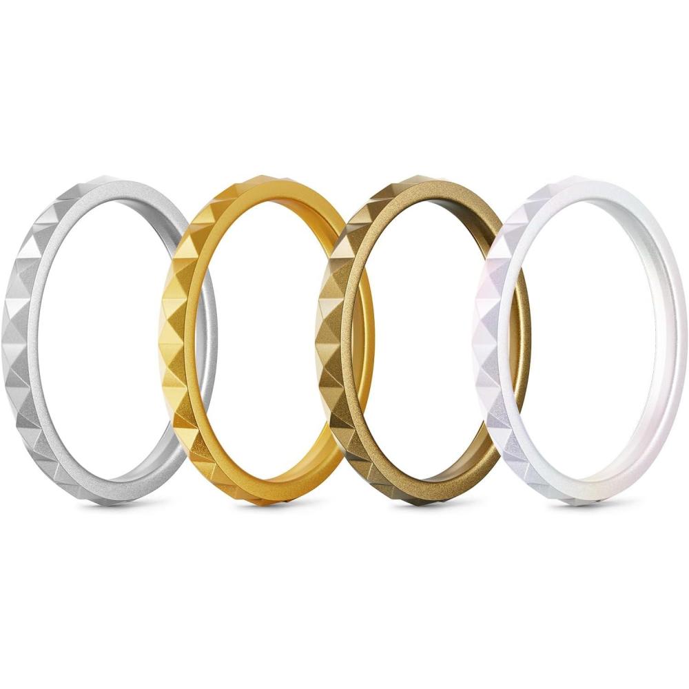 imageEgnaro Silicone Wedding bands women25mm Wide 2mm Thick Gold and Silver Rubber Rings with Half Size48 Variety MultipackSETBSilver Gold Bronze Metallic Pearl White