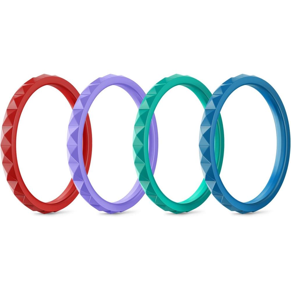 imageEgnaro Silicone Wedding bands women25mm Wide 2mm Thick Gold and Silver Rubber Rings with Half Size48 Variety MultipackSETFBright Red Dream Purple Mint Green Blue Jewel