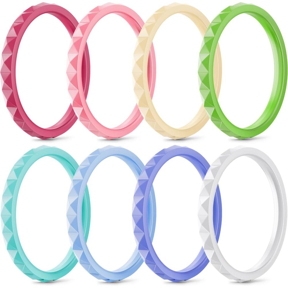 imageEgnaro Silicone Wedding bands women25mm Wide  2mm Thick Gold and Silver Rubber Rings with Half Size48 Variety MultipackSETGPale Pink peach pink Sunlight Yellow Grass Green Teal Mist sky blue light purpleblue White