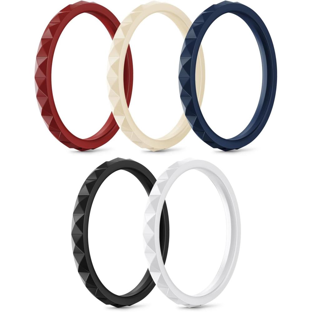 imageEgnaro Silicone Wedding bands women25mm Wide 2mm Thick Gold and Silver Rubber Rings with Half Size48 Variety MultipackSETHCrimson Nude Dark Blue White Black