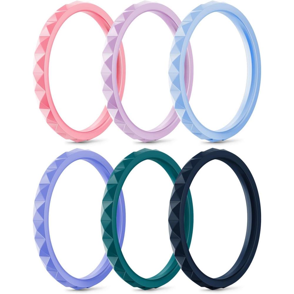 imageEgnaro Silicone Wedding bands women25mm Wide 2mm Thick Gold and Silver Rubber Rings with Half Size48 Variety MultipackSETJPeach Pink Lilac Purple Sky Blue Light Purpleblue Emerald Green Indigo Blue