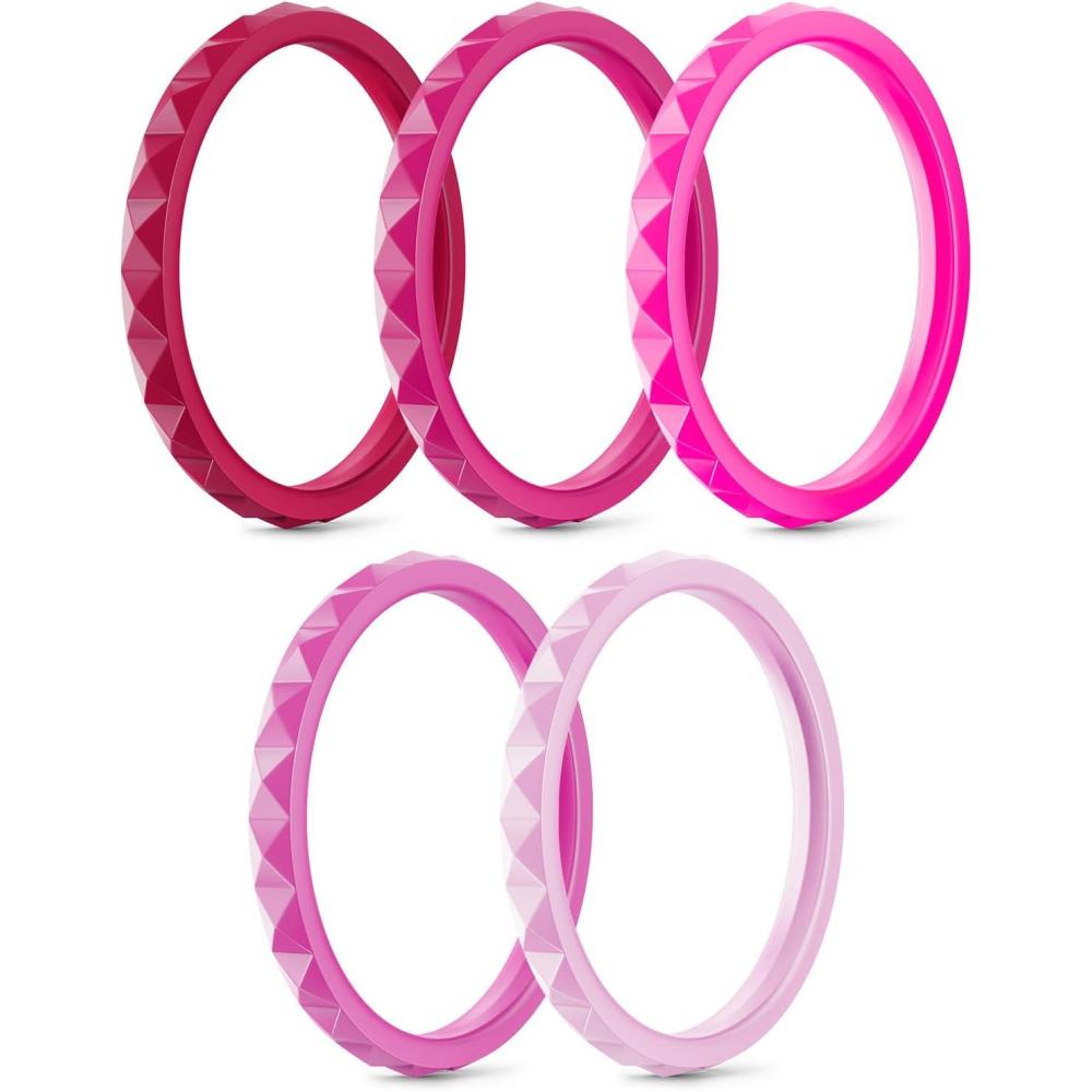 imageEgnaro Silicone Wedding bands women25mm Wide 2mm Thick Gold and Silver Rubber Rings with Half Size48 Variety MultipackSETKRose Pink Bright Pink Sweet Pink Sugar Pink Petal Pink
