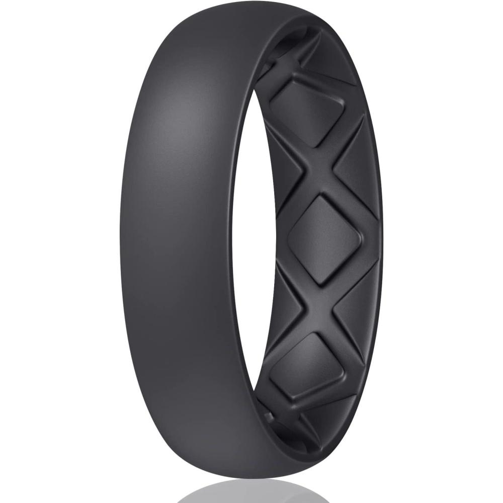 imageEgnaro Womens Bridal Rings Sets 6mm Wide 2mm Thick Silicone Wedding Rubber Band with Half Size Inner Arc Ergonomic Breathable DesignSETKBlack