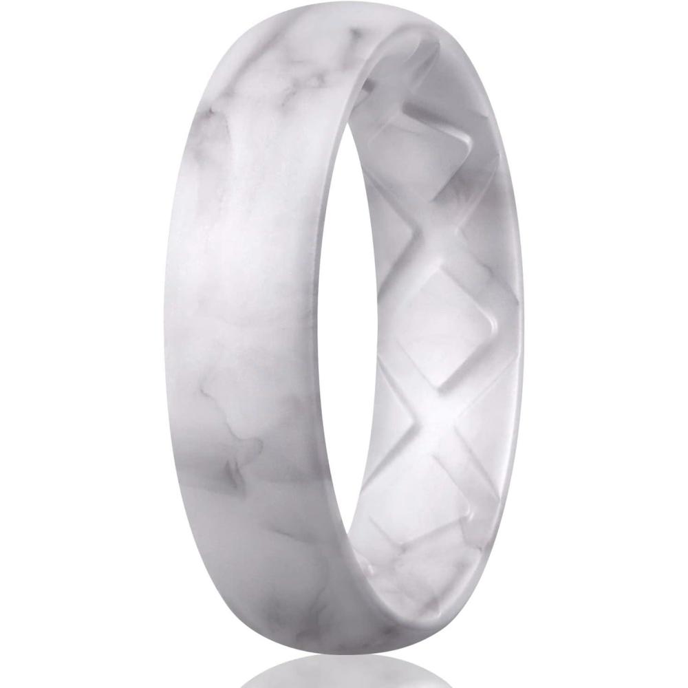 imageEgnaro Womens Bridal Rings Sets 6mm Wide 2mm Thick Silicone Wedding Rubber Band with Half Size Inner Arc Ergonomic Breathable DesignSETM3Marble