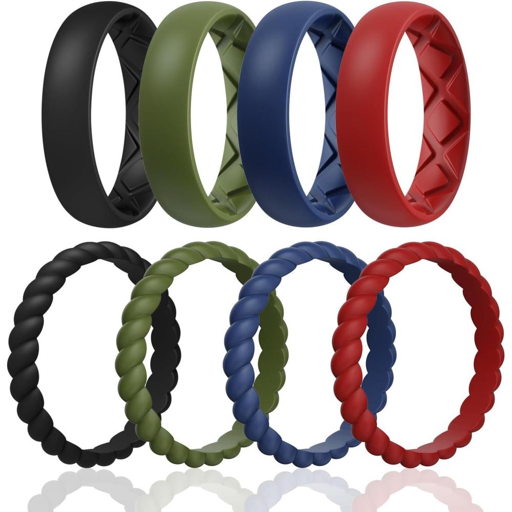 imageEgnaro Womens Bridal Rings Sets Inner Arc Ergonomic Breathable Design Silicone Rubber Wedding BandsSETB7Black Olive Green Dark Blue Red