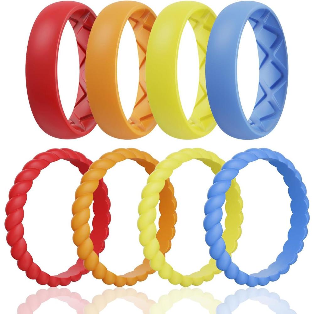 imageEgnaro Womens Bridal Rings Sets Inner Arc Ergonomic Breathable Design Silicone Rubber Wedding BandsSETD1Red Orange Yellow Blue
