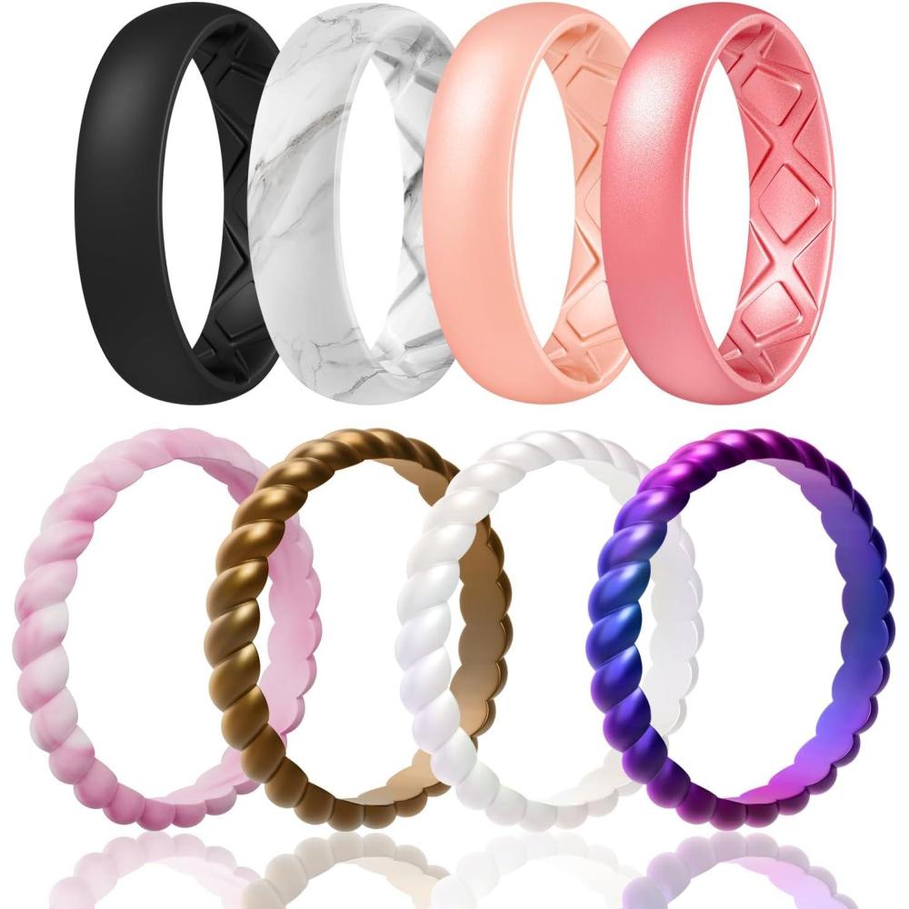 imageEgnaro Womens Bridal Rings Sets Inner Arc Ergonomic Breathable Design Silicone Rubber Wedding BandsSETD2Black  Marble  Light Rose Gold  Metallic Pink  Pink Camo  Bronze  Bright Pearl  Galaxy