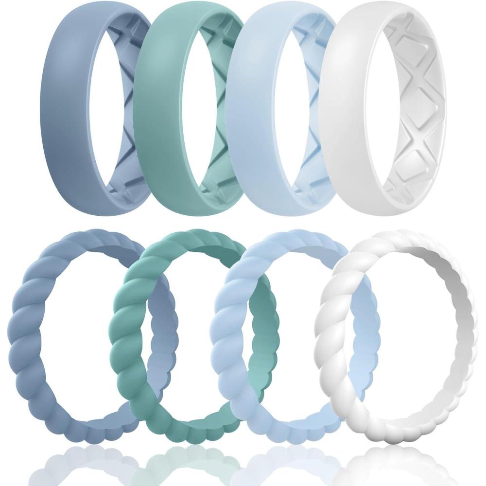 imageEgnaro Womens Bridal Rings Sets Inner Arc Ergonomic Breathable Design Silicone Rubber Wedding BandsSETD8Blue  Light Green  Light Blue  White