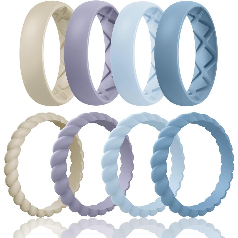 imageEgnaro Womens Bridal Rings Sets Inner Arc Ergonomic Breathable Design Silicone Rubber Wedding BandsSETE4Cream Beige  Cloudy Blue  Arctic Ice  Blue