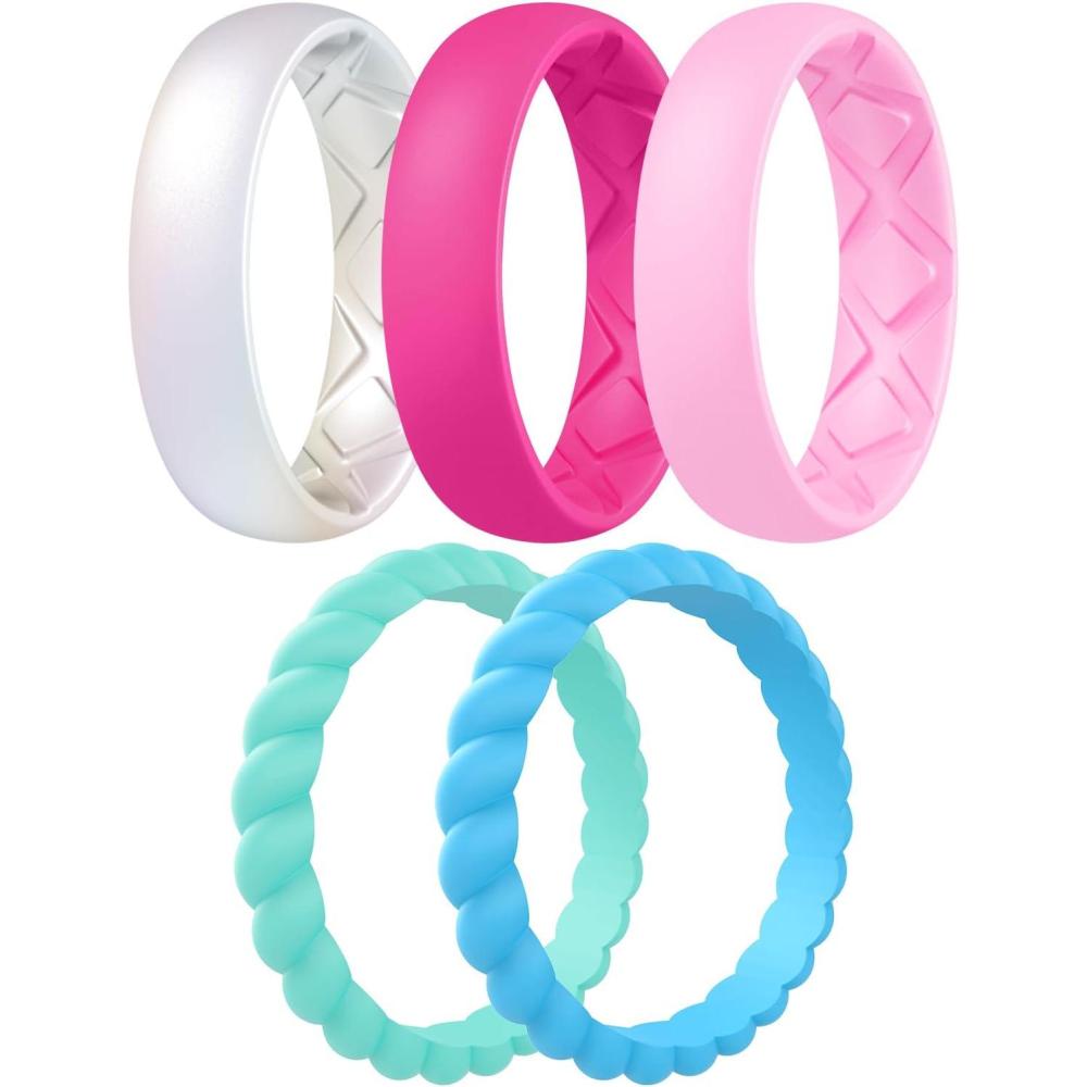 imageEgnaro Womens Bridal Rings Sets Inner Arc Ergonomic Breathable Design Silicone Rubber Wedding BandsSETF1Metallic Pearl White  Fairy Pink  Petal Pink  Mint Green  Chill Blue