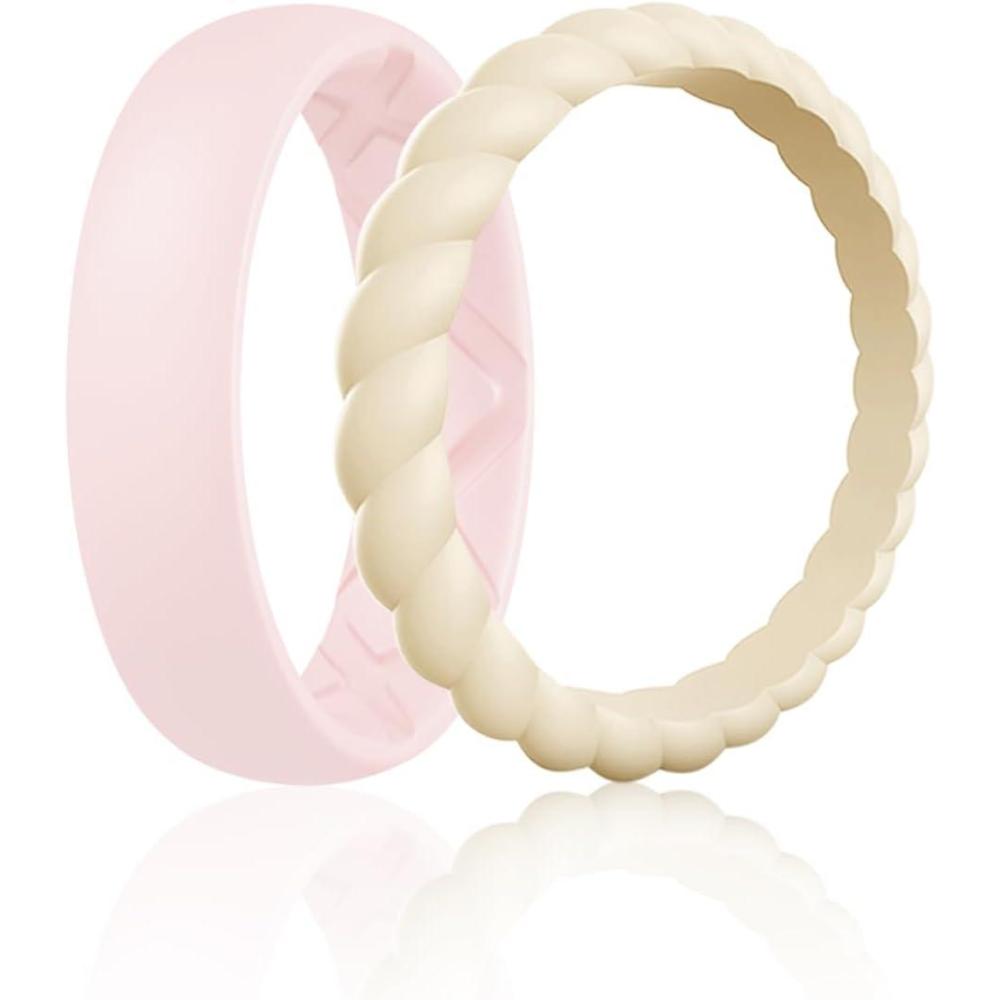 imageEgnaro Womens Bridal Rings Sets Inner Arc Ergonomic Breathable Design Silicone Rubber Wedding BandsSETH2White  Nude