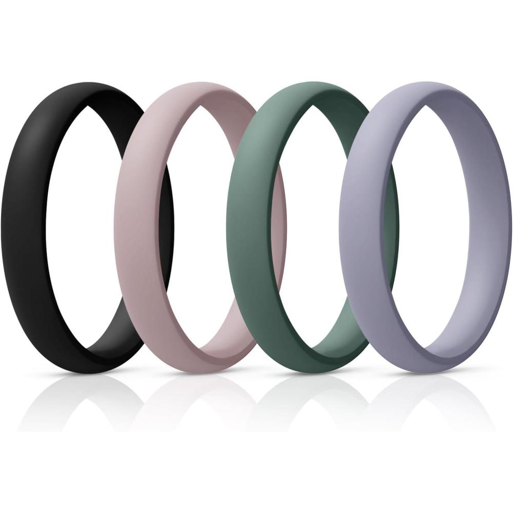 imageEgnaro Womens Bridal Rings Sets Thin and Stackable Rings Silicone Women Wedding BandsRubber Promise Rings for Gift Anniversary Ring for Work Out 25mm Width  18mm Thick1Black  Bright Peach  Green  Cloudy Blue