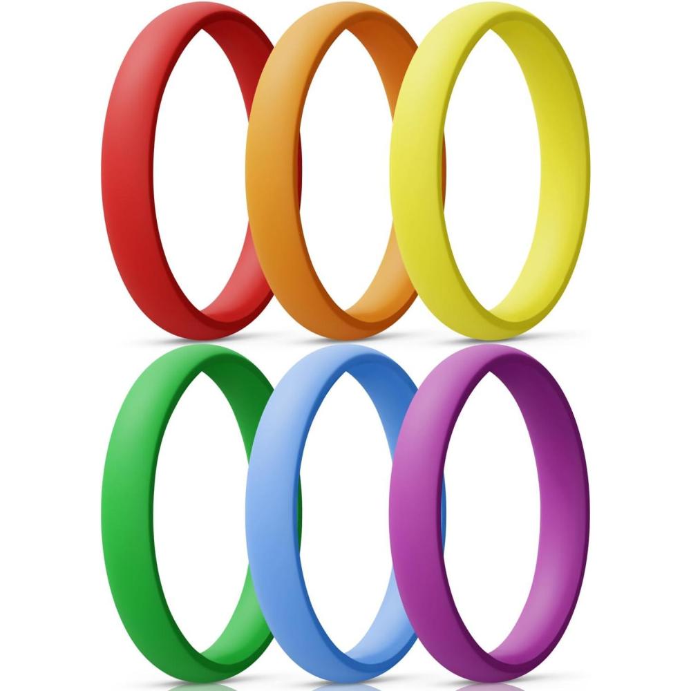 imageEgnaro Womens Bridal Rings Sets Thin and Stackable Rings Silicone Women Wedding BandsRubber Promise Rings for Gift Anniversary Ring for Work Out 25mm Width  18mm ThickSetored orange yellow cyan blue purple