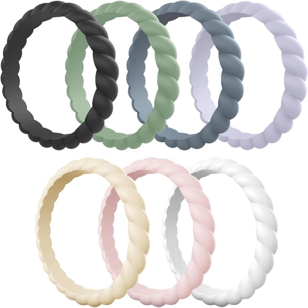 imageEgnaro Womens Bridal Rings Sets Thin and Stackable Rubber Rings Women Wedding Bands 25mm Width 18mm ThickA2Black Gray Mist Green Lavender Nude Whitepink White Blue