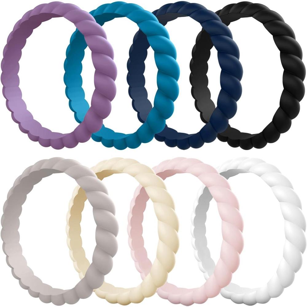 imageEgnaro Womens Bridal Rings Sets Thin and Stackable Rubber Rings Women Wedding Bands 25mm Width 18mm ThickA5Orchid Haze Blue Jewel Black Dark Nude Nude Whitepink White Dark Blue