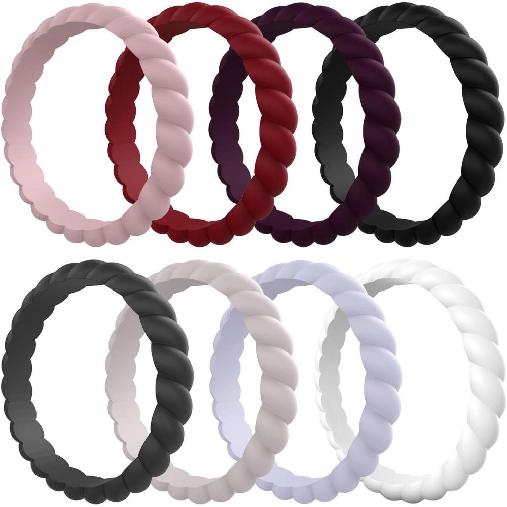 imageEgnaro Womens Bridal Rings Sets Thin and Stackable Rubber Rings Women Wedding Bands 25mm Width 18mm ThickA7Peachy Pink Crimson Black Black Gray Cool gray Lavender White Grape Purple