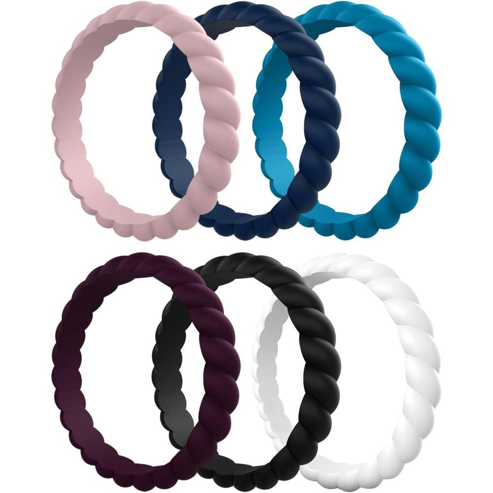 imageEgnaro Womens Bridal Rings Sets Thin and Stackable Rubber Rings Women Wedding Bands 25mm Width 18mm ThickB2Peachy Pink Dark Blue Grape Purple Black White Blue Jewel