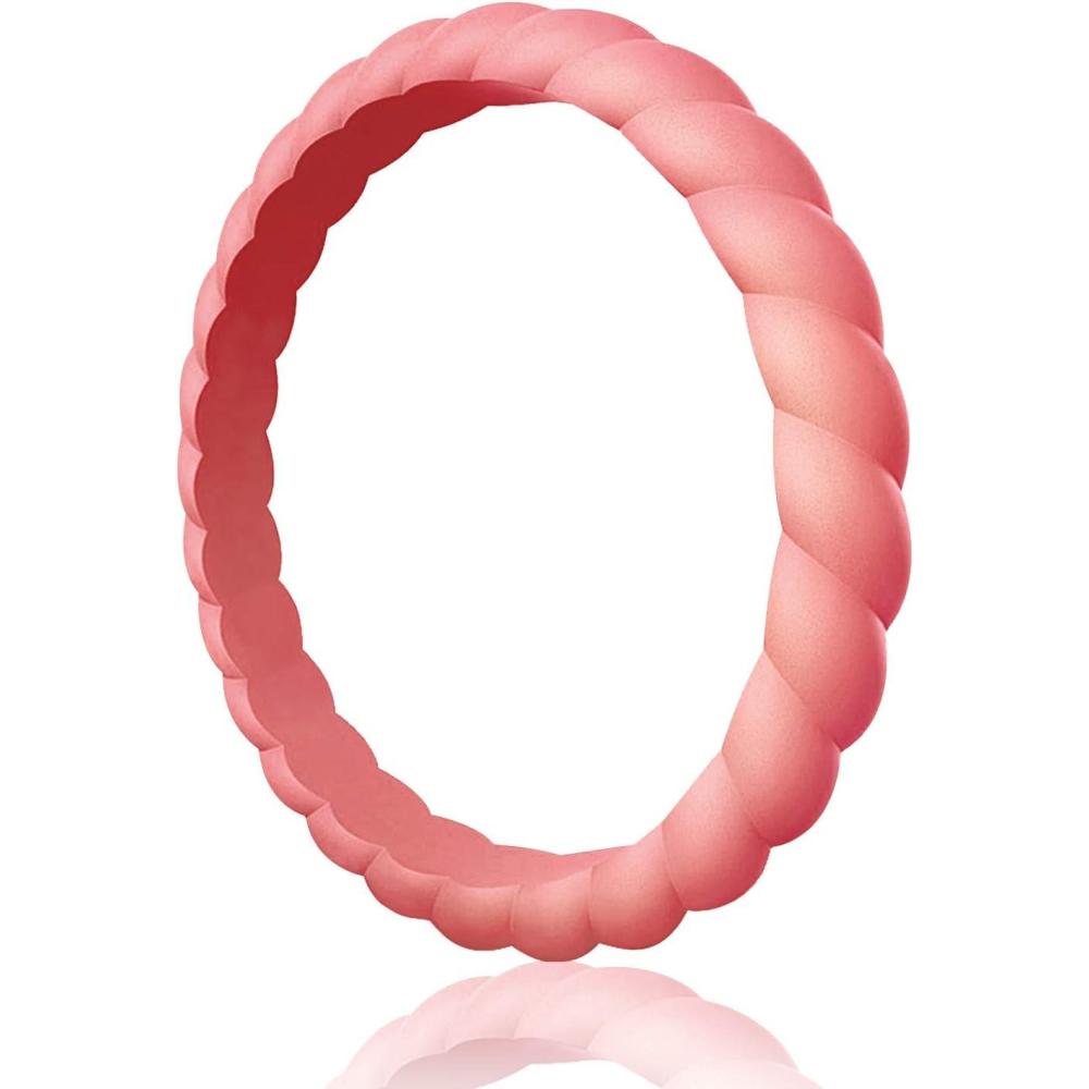 imageEgnaro Womens Bridal Rings Sets Thin and Stackable Rubber Rings Women Wedding Bands 25mm Width 18mm ThickB4Metallic Rose Red