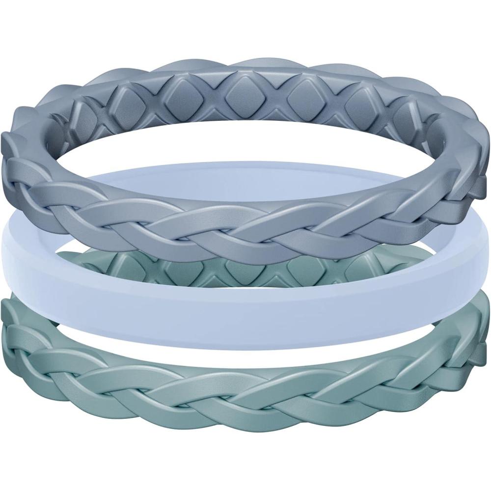 imageEgnaro Womens Rings Enhancers Silicone Thin and Stackable Rubber Wedding Bands Variety Multipack With Breathable Grooves Workout AccessoriesA3Blue Light Green Light Blue