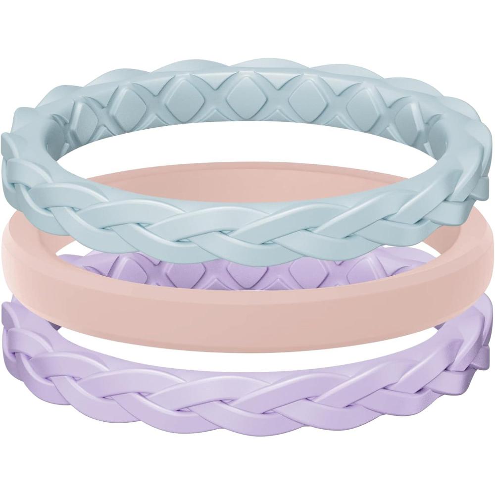 imageEgnaro Womens Rings Enhancers Silicone Thin and Stackable Rubber Wedding Bands Variety Multipack With Breathable Grooves Workout AccessoriesA4Light Green  Light Pink  Light Purple