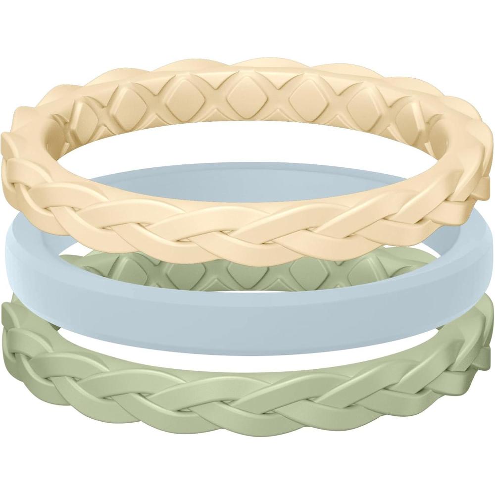imageEgnaro Womens Rings Enhancers Silicone Thin and Stackable Rubber Wedding Bands Variety Multipack With Breathable Grooves Workout AccessoriesB3Sunlight Arctic Ice Mist Green