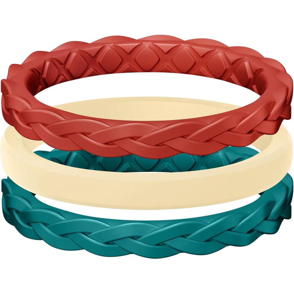 imageEgnaro Womens Rings Enhancers Silicone Thin and Stackable Rubber Wedding Bands Variety Multipack With Breathable Grooves Workout AccessoriesB5Cinnabar Red Sunlight Yellow Jade