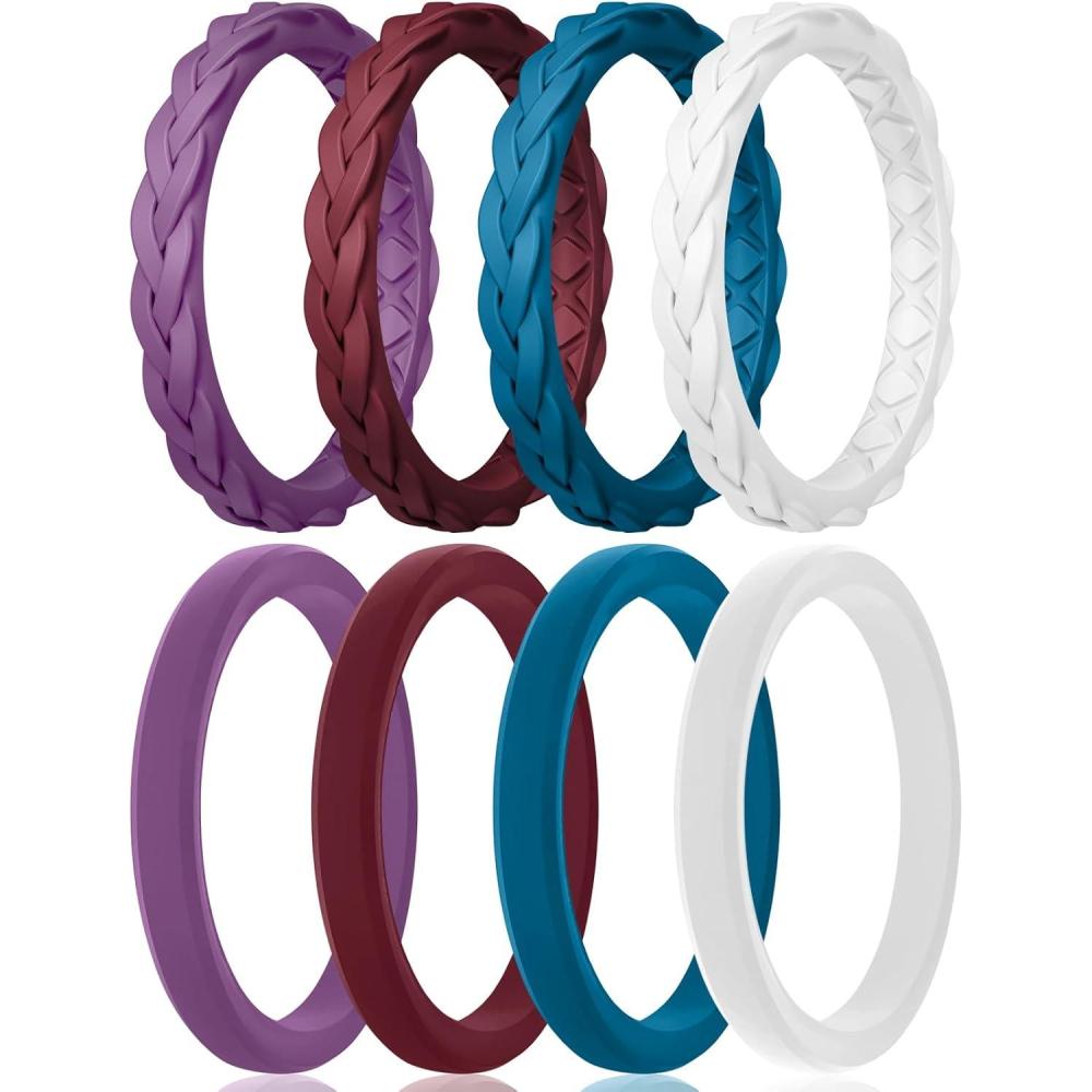 imageEgnaro Womens Rings Enhancers Silicone Thin and Stackable Rubber Wedding Bands Variety Multipack With Breathable Grooves Workout AccessoriesC3Maroon  Blue Jewel  Orchid Haze  White